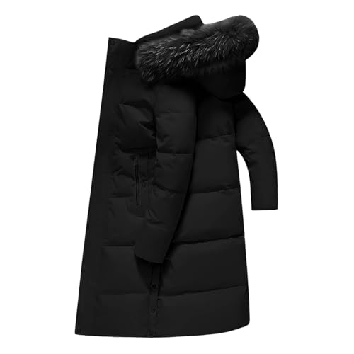 Men's Winter Jacket, Long Knee Length, Loose Hooded Jacket, Padded Warm Coat, Warm Outdoor Hooded Coat with Large Collar, Men's Winter Jackets