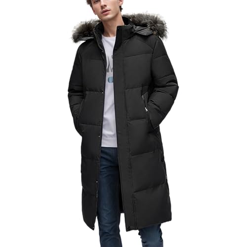 Men's Winter Jacket, Long Knee Length, Loose Hooded Jacket, Padded Warm Coat, Warm Outdoor Hooded Coat with Large Collar, Men's Winter Jackets