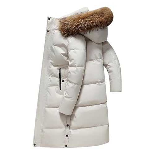 Men's Winter Jacket, Long Knee Length, Loose Hooded Jacket, Padded Warm Coat, Warm Outdoor Hooded Coat with Large Collar, Men's Winter Jackets
