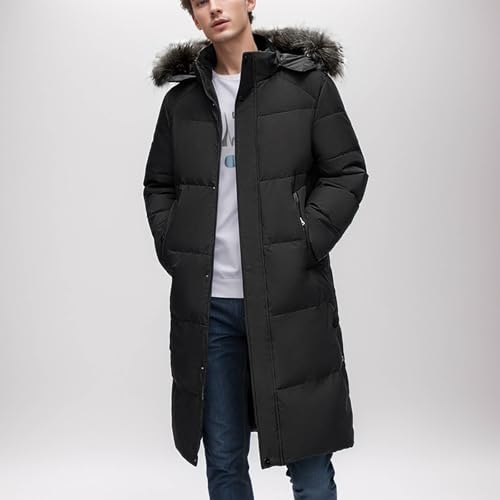 Men's Winter Jacket, Long Knee Length, Loose Hooded Jacket, Padded Warm Coat, Warm Outdoor Hooded Coat with Large Collar, Men's Winter Jackets