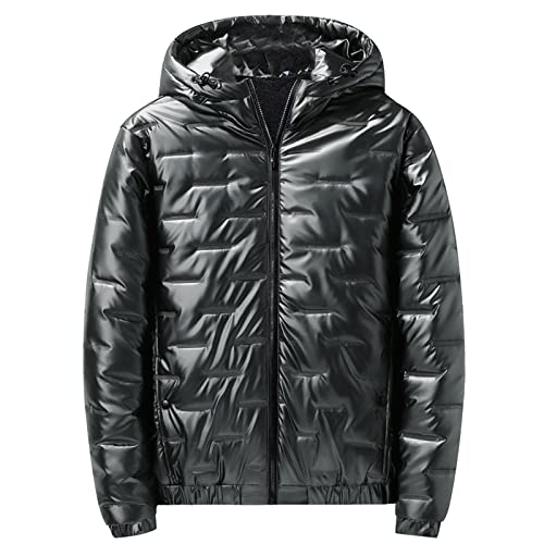 Generisch Men's Winter Plain Pretty Long Sleeve Jackets Shiny Hooded Warm Wionter Coat Jackets Mustard Yellow