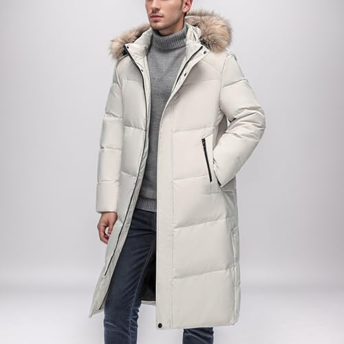Men's Winter Jacket, Long Knee Length, Loose Hooded Jacket, Padded Warm Coat, Warm Outdoor Hooded Coat with Large Collar, Men's Winter Jackets