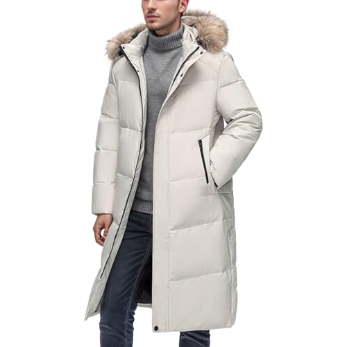 Men's Winter Jacket, Long Knee Length, Loose Hooded Jacket, Padded Warm Coat, Warm Outdoor Hooded Coat with Large Collar, Men's Winter Jackets