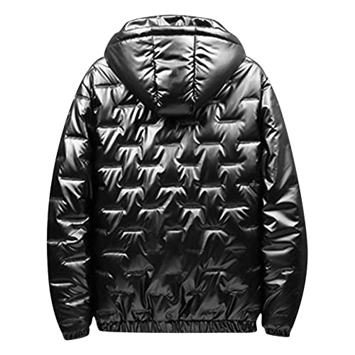 Generisch Men's Winter Plain Pretty Long Sleeve Jackets Shiny Hooded Warm Wionter Coat Jackets Mustard Yellow
