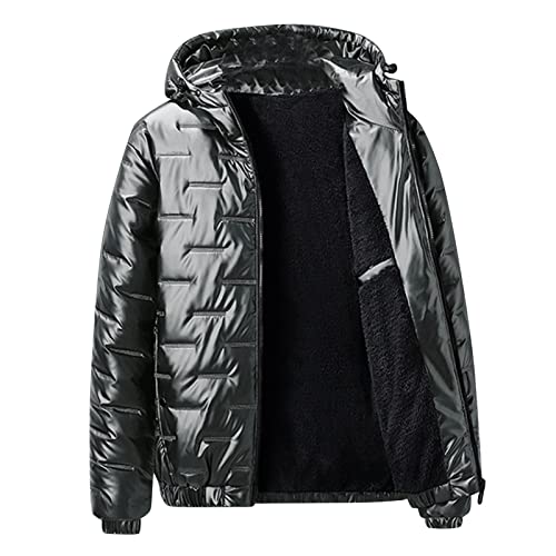 Generisch Men's Winter Plain Pretty Long Sleeve Jackets Shiny Hooded Warm Wionter Coat Jackets Mustard Yellow