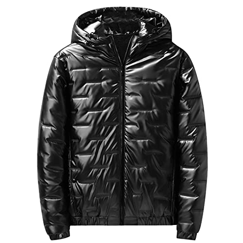 Generisch Men's Winter Plain Pretty Long Sleeve Jackets Shiny Hooded Warm Wionter Coat Jackets Mustard Yellow