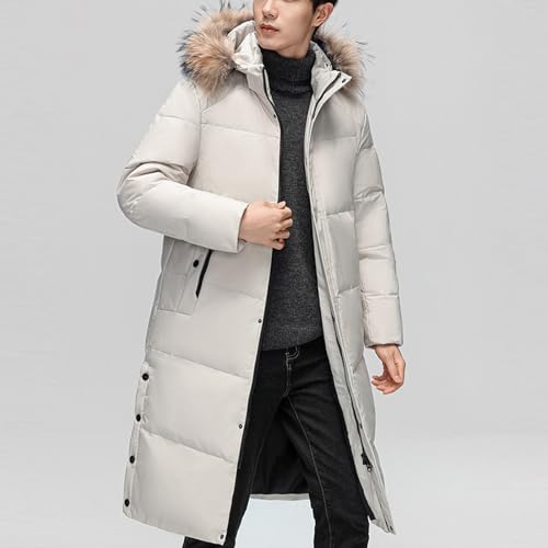 Men's Winter Jacket, Long Knee Length, Loose Hooded Jacket, Padded Warm Coat, Warm Outdoor Hooded Coat with Large Collar, Men's Winter Jackets