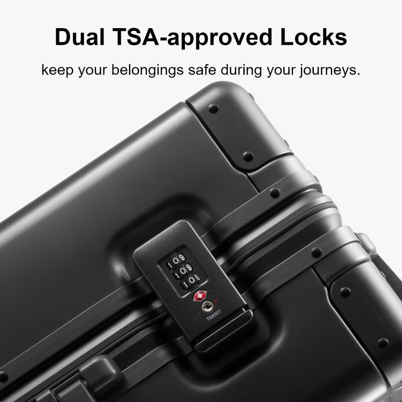 LEVEL8 Aluminum Suitcase Carry on Luggage 20-Inch Hardside Hand Spinner Trolley, Double TSA, Zipperless Luggage(56cm, 35.5L, Silver)