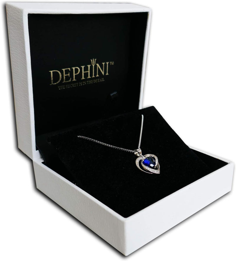 DEPHINI - Blue Heart Necklace - 925 Silver Heart Pendant with White CZ & Blue for Women
