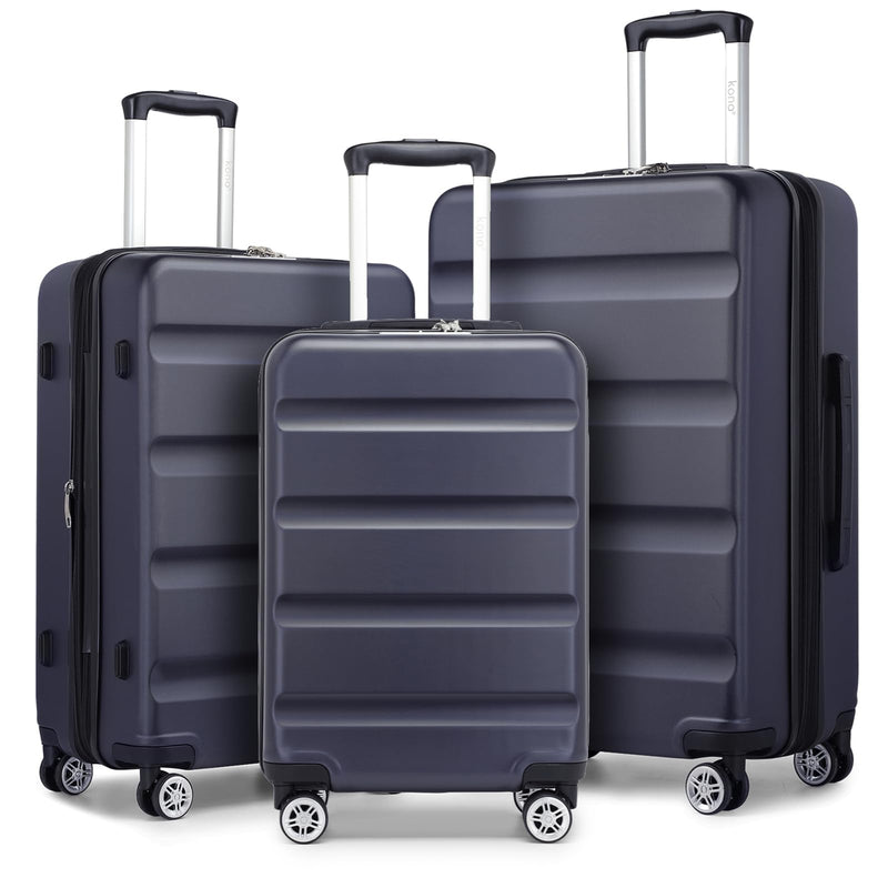 Kono 3-Piece Luggage Sets | Expandable Hard Shell PC+ABS Suitcase with TSA Lock | Lightweight & Sturdy Travel Suitcases with 4 Spinner Wheels (20", 24", 28") - Black