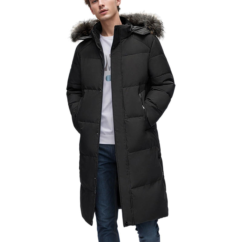 Men's Winter Jacket, Long Knee Length, Loose Hooded Jacket, Padded Warm Coat, Warm Outdoor Hooded Coat with Large Collar, Men's Winter Jackets
