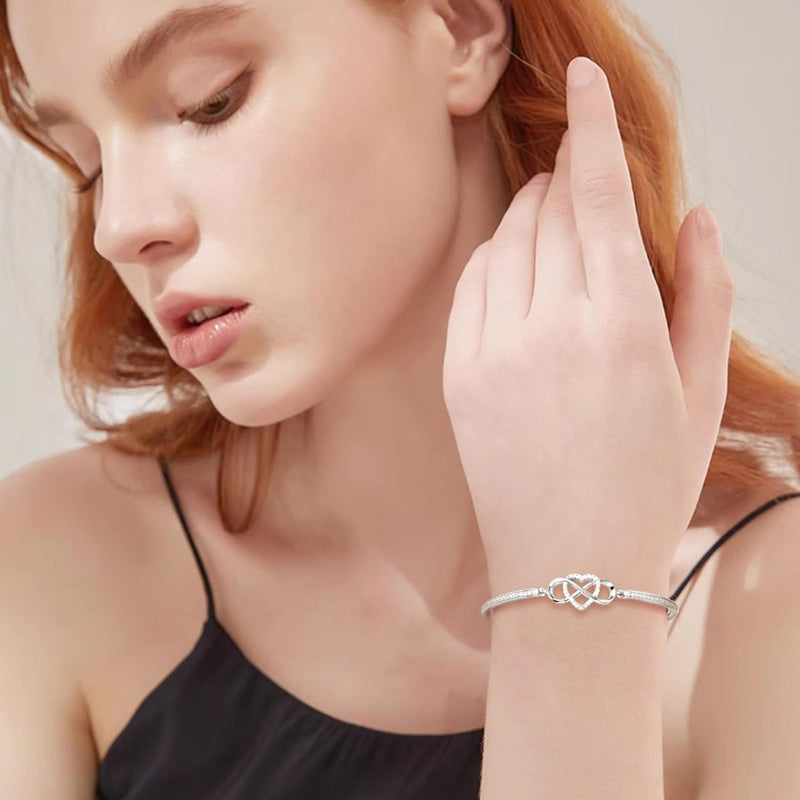 Angelady Infinity Bracelet for Womens, Silver Infinity Bracelets Bangles for Women Rose/Yellow Gold Bracelets Ladies Bracelets Birthday Mother's Day Gifts for Women/Mum/Wife