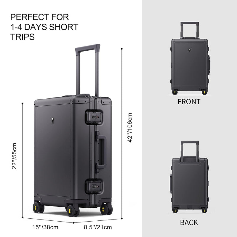 LEVEL8 Aluminum Suitcase Carry on Luggage 20-Inch Hardside Hand Spinner Trolley, Double TSA, Zipperless Luggage(56cm, 35.5L, Silver)