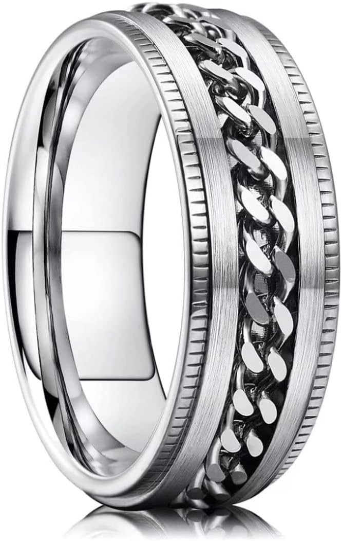 King Will Intertwine 8mm Spinner Ring Black/Blue/Silver Edge Serrated/Edge Polished Stainless Steel Fidget Ring Anxiety Ring for Men