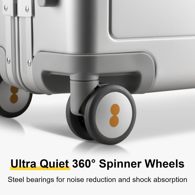 LEVEL8 Aluminum Suitcase Carry on Luggage 20-Inch Hardside Hand Spinner Trolley, Double TSA, Zipperless Luggage(56cm, 35.5L, Silver)