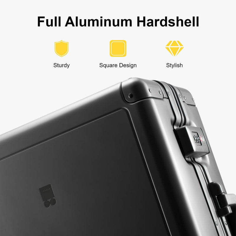 LEVEL8 Aluminum Suitcase Carry on Luggage 20-Inch Hardside Hand Spinner Trolley, Double TSA, Zipperless Luggage(56cm, 35.5L, Silver)