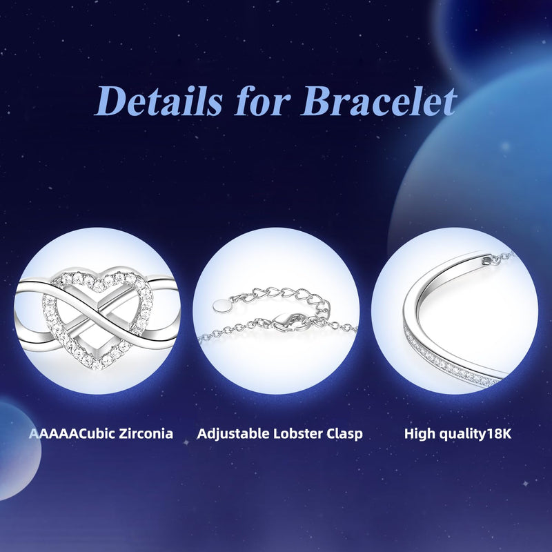Angelady Infinity Bracelet for Womens, Silver Infinity Bracelets Bangles for Women Rose/Yellow Gold Bracelets Ladies Bracelets Birthday Mother's Day Gifts for Women/Mum/Wife