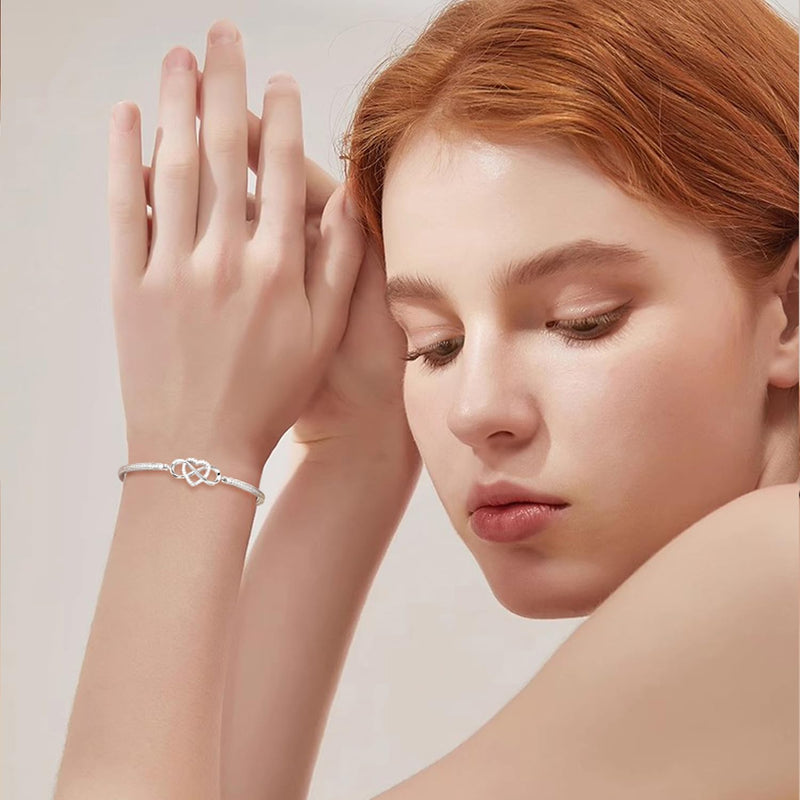 Angelady Infinity Bracelet for Womens, Silver Infinity Bracelets Bangles for Women Rose/Yellow Gold Bracelets Ladies Bracelets Birthday Mother's Day Gifts for Women/Mum/Wife