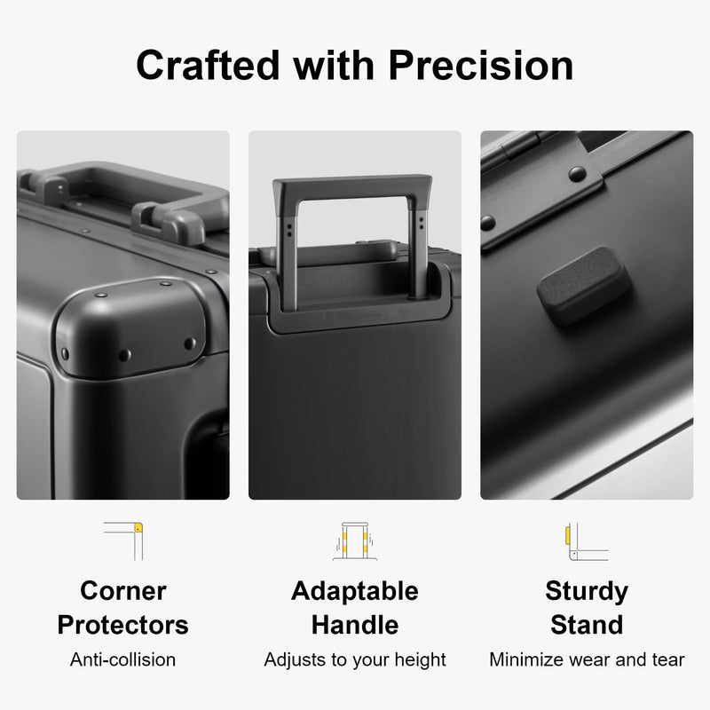 LEVEL8 Aluminum Suitcase Carry on Luggage 20-Inch Hardside Hand Spinner Trolley, Double TSA, Zipperless Luggage(56cm, 35.5L, Silver)