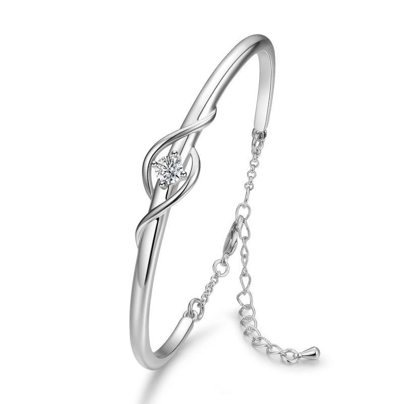 Praelinos Guardian of Love Bracelet White Gold Plated Bracelets for Womens Silver Tone Jewellery 5A Cubic Zirconia Mother's Day Valentines Birthday Gifts for Women Mum Girls Girlfriend Her