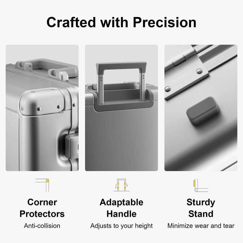 LEVEL8 Aluminum Suitcase Carry on Luggage 20-Inch Hardside Hand Spinner Trolley, Double TSA, Zipperless Luggage(56cm, 35.5L, Silver)