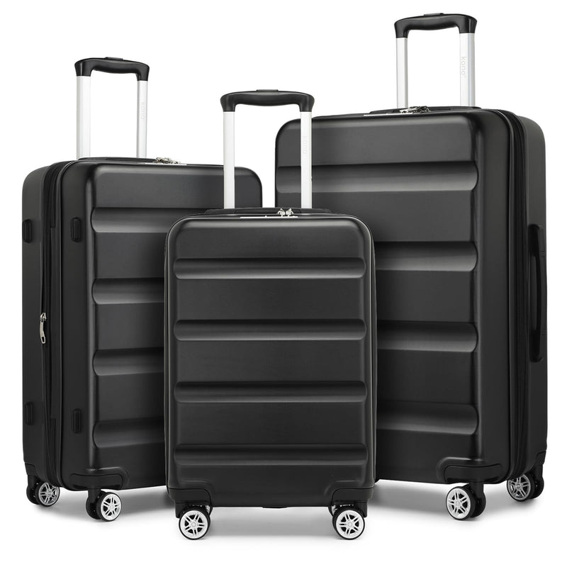 Kono 3-Piece Luggage Sets | Expandable Hard Shell PC+ABS Suitcase with TSA Lock | Lightweight & Sturdy Travel Suitcases with 4 Spinner Wheels (20", 24", 28") - Black