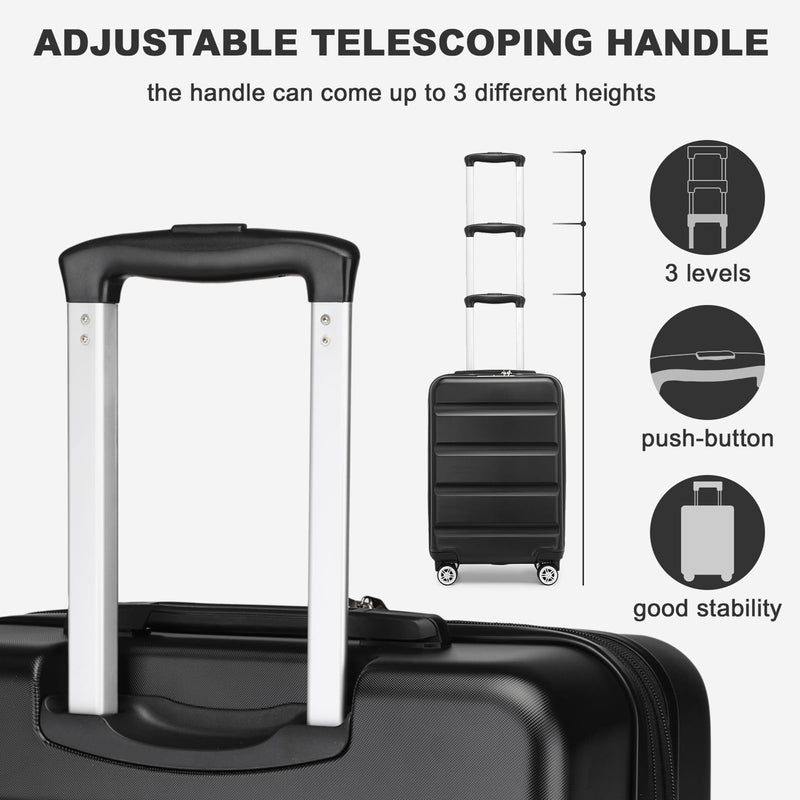 Kono 3-Piece Luggage Sets | Expandable Hard Shell PC+ABS Suitcase with TSA Lock | Lightweight & Sturdy Travel Suitcases with 4 Spinner Wheels (20", 24", 28") - Black