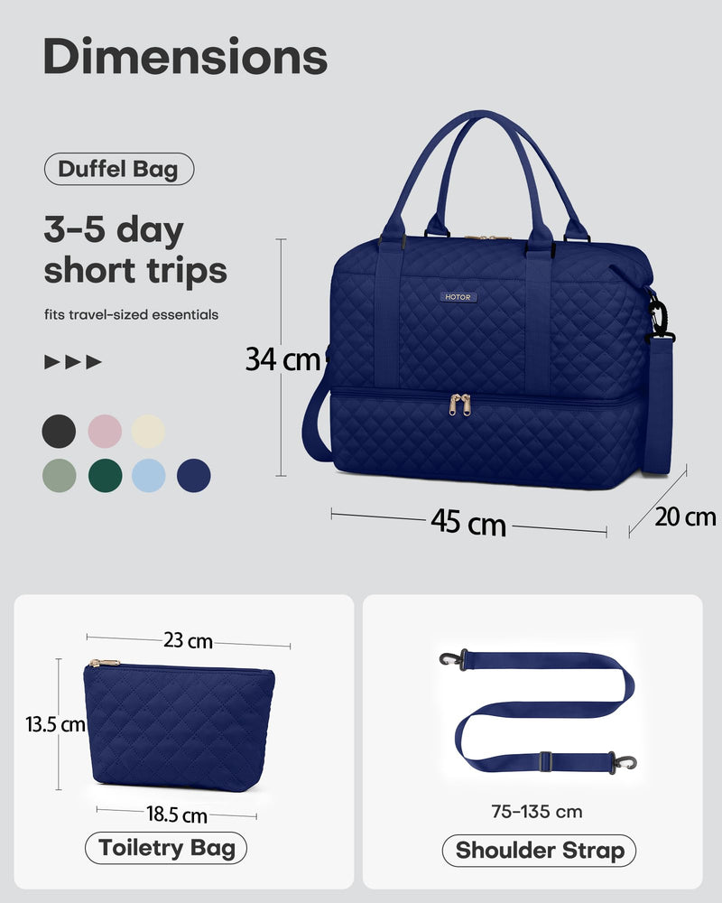HOTOR Travel Bags for Women - Lightweight Overnight Holdall Bag, Large Carry on Luggage Weekend Bag with Shoe Compartment & Toiletry Bag, Travel Duffel Sport Gym Tote, Black, 40.0 x 46.0 x 22.0 cm