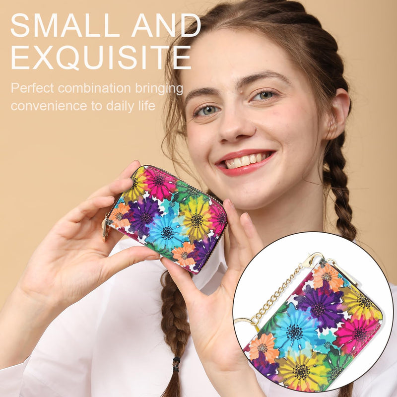 APHISON Credit Card Holder for Women Card Case RFID Blocking Ladies Cute Cartoon Artistic Coin Purses Small Wallet Pouch for Girls/Kids 10 Card Slots Gift Colorful Cat