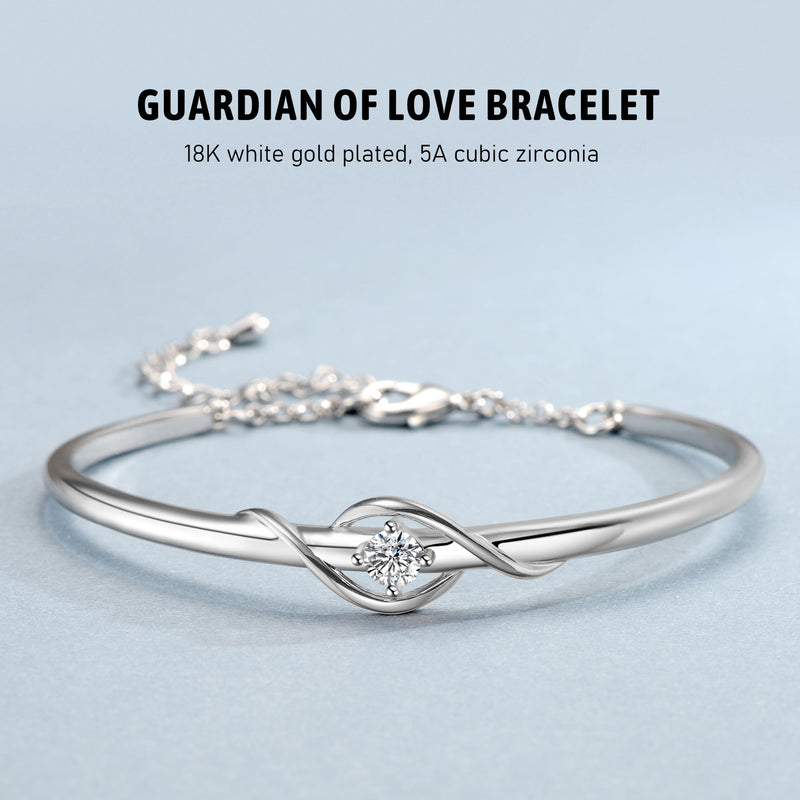 Praelinos Guardian of Love Bracelet White Gold Plated Bracelets for Womens Silver Tone Jewellery 5A Cubic Zirconia Mother's Day Valentines Birthday Gifts for Women Mum Girls Girlfriend Her
