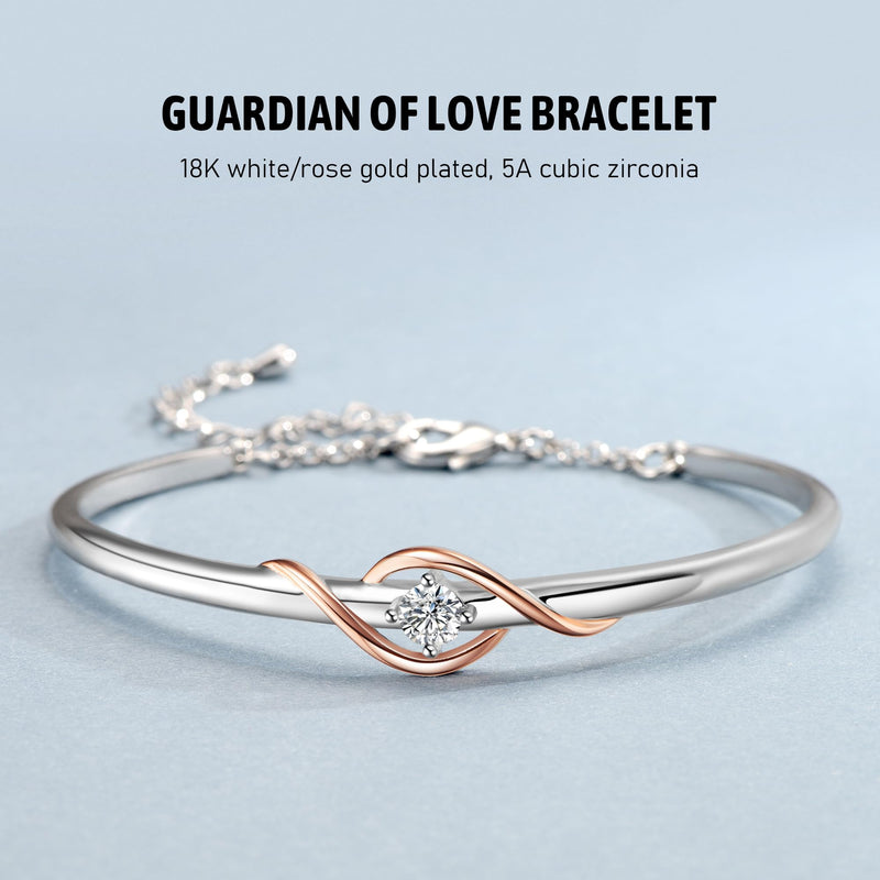 Praelinos Guardian of Love Bracelet White Gold Plated Bracelets for Womens Silver Tone Jewellery 5A Cubic Zirconia Mother's Day Valentines Birthday Gifts for Women Mum Girls Girlfriend Her