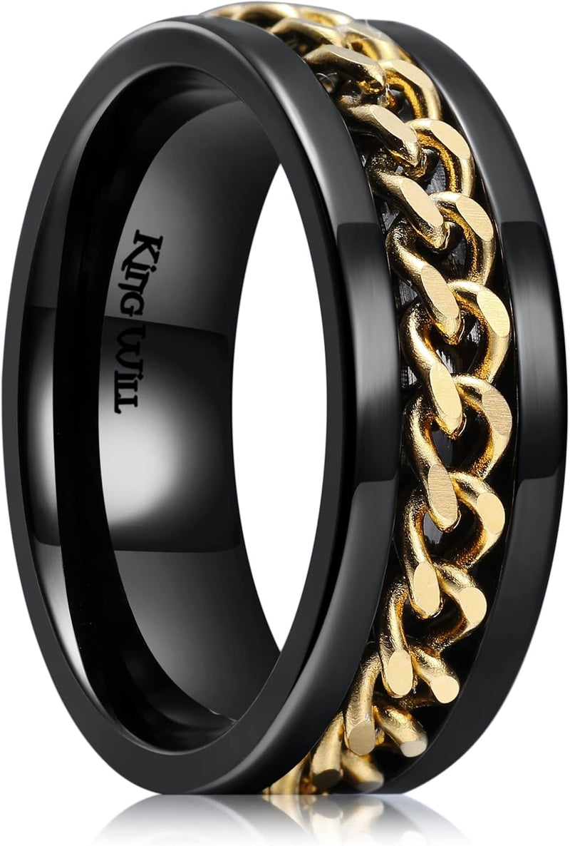 King Will Intertwine 8mm Spinner Ring Black/Blue/Silver Edge Serrated/Edge Polished Stainless Steel Fidget Ring Anxiety Ring for Men