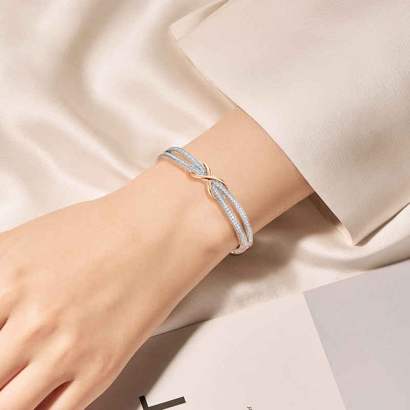 Angelady Infinity Bracelet for Womens, Silver Infinity Bracelets Bangles for Women Rose/Yellow Gold Bracelets Ladies Bracelets Birthday Mother's Day Gifts for Women/Mum/Wife