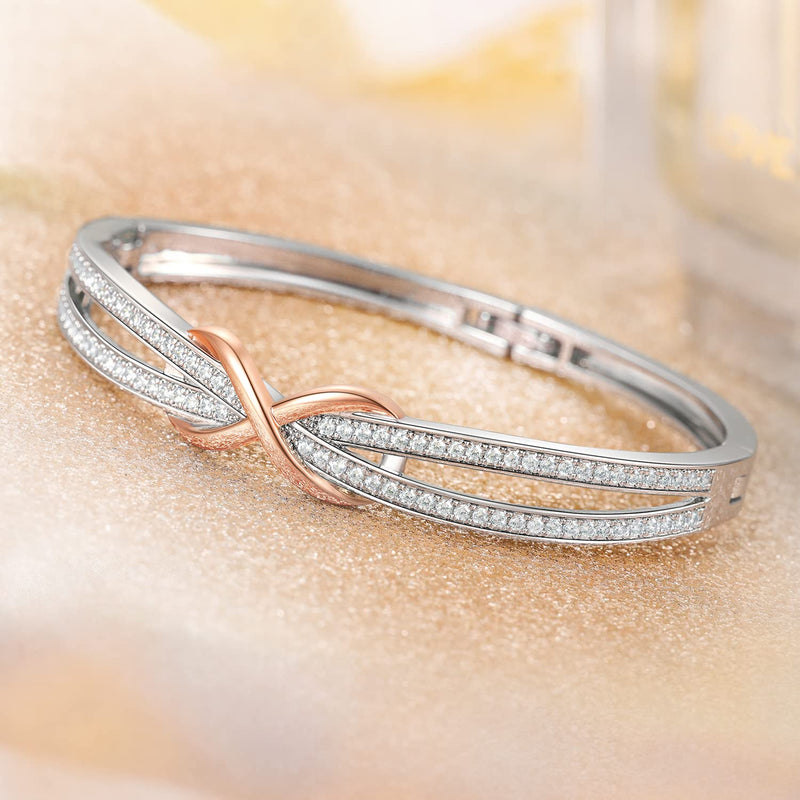 Angelady Infinity Bracelet for Womens, Silver Infinity Bracelets Bangles for Women Rose/Yellow Gold Bracelets Ladies Bracelets Birthday Mother's Day Gifts for Women/Mum/Wife