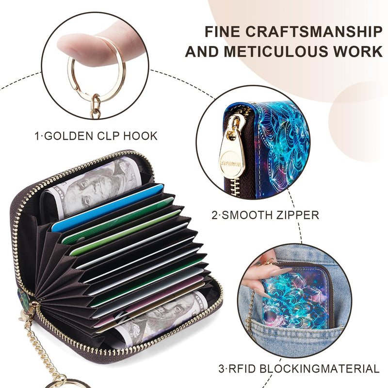 APHISON Credit Card Holder for Women Card Case RFID Blocking Ladies Cute Cartoon Artistic Coin Purses Small Wallet Pouch for Girls/Kids 10 Card Slots Gift Colorful Cat