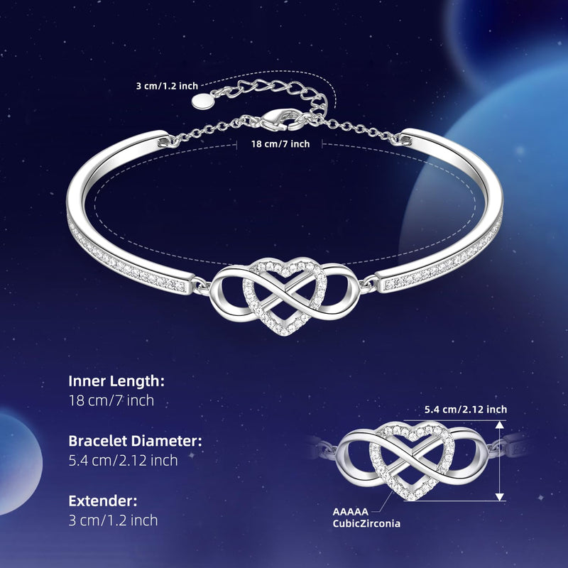 Angelady Infinity Bracelet for Womens, Silver Infinity Bracelets Bangles for Women Rose/Yellow Gold Bracelets Ladies Bracelets Birthday Mother's Day Gifts for Women/Mum/Wife