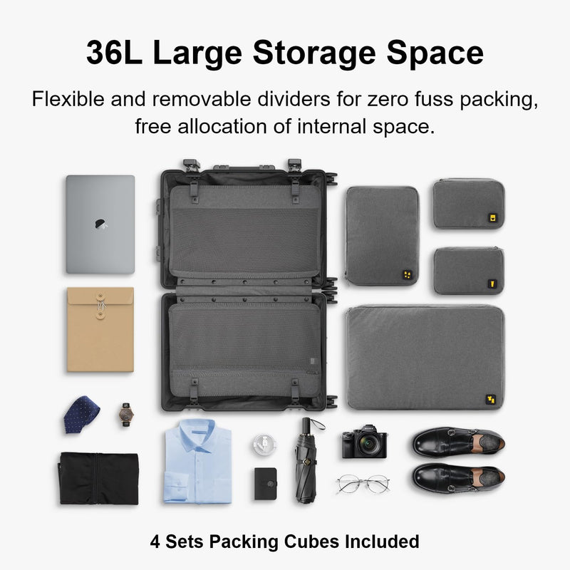 LEVEL8 Aluminum Suitcase Carry on Luggage 20-Inch Hardside Hand Spinner Trolley, Double TSA, Zipperless Luggage(56cm, 35.5L, Silver)