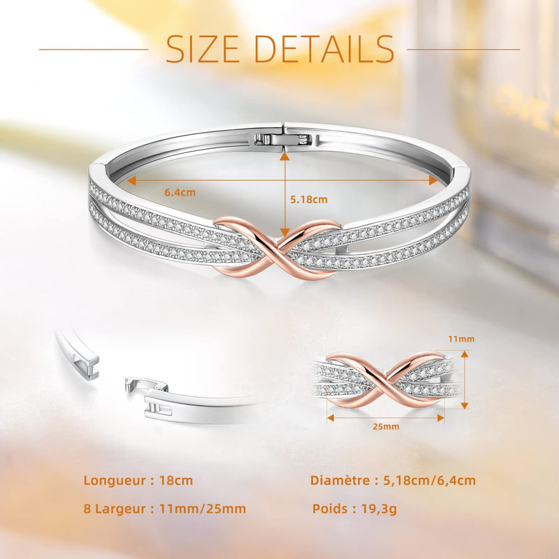 Angelady Infinity Bracelet for Womens, Silver Infinity Bracelets Bangles for Women Rose/Yellow Gold Bracelets Ladies Bracelets Birthday Mother's Day Gifts for Women/Mum/Wife