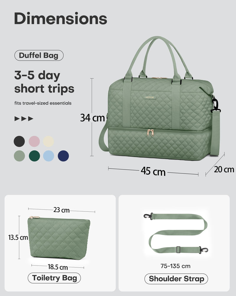 HOTOR Travel Bags for Women - Lightweight Overnight Holdall Bag, Large Carry on Luggage Weekend Bag with Shoe Compartment & Toiletry Bag, Travel Duffel Sport Gym Tote, Black, 40.0 x 46.0 x 22.0 cm