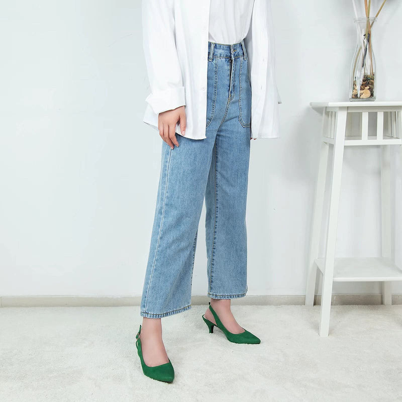 Greatonu Pointed Toe Sandals Slingback Kitten Heels Pointed Toe Pumps Ladies Shoes Heels Dressy Work Date Wedding Party