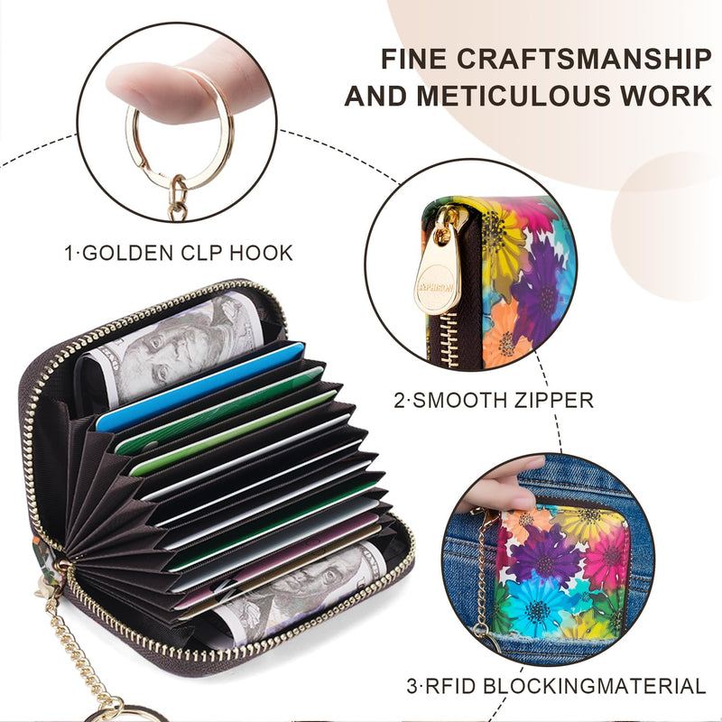 APHISON Credit Card Holder for Women Card Case RFID Blocking Ladies Cute Cartoon Artistic Coin Purses Small Wallet Pouch for Girls/Kids 10 Card Slots Gift Colorful Cat