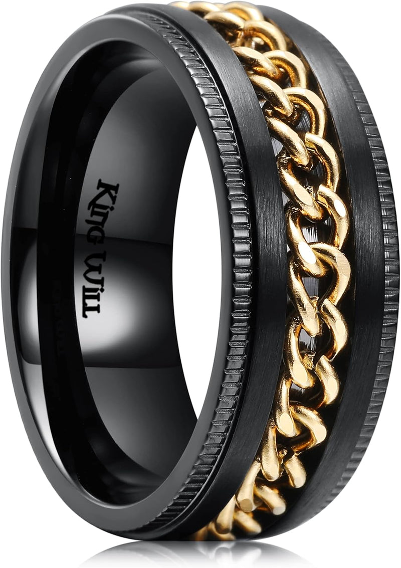 King Will Intertwine 8mm Spinner Ring Black/Blue/Silver Edge Serrated/Edge Polished Stainless Steel Fidget Ring Anxiety Ring for Men