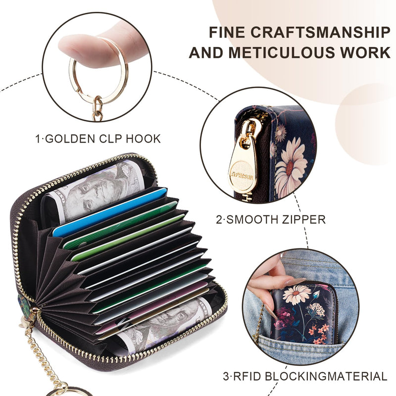 APHISON Credit Card Holder for Women Card Case RFID Blocking Ladies Cute Cartoon Artistic Coin Purses Small Wallet Pouch for Girls/Kids 10 Card Slots Gift Colorful Cat
