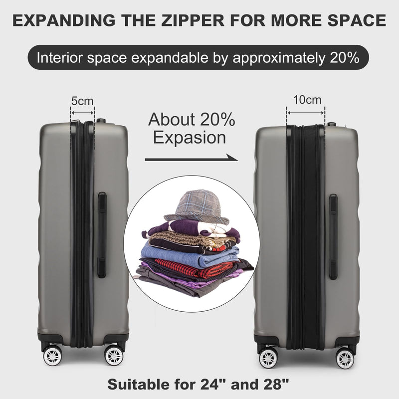 Kono 3-Piece Luggage Sets | Expandable Hard Shell PC+ABS Suitcase with TSA Lock | Lightweight & Sturdy Travel Suitcases with 4 Spinner Wheels (20", 24", 28") - Black