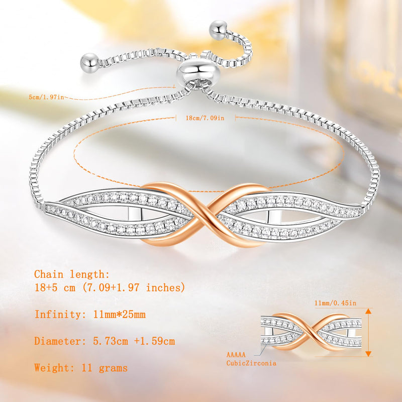 Angelady Infinity Bracelet for Womens, Silver Infinity Bracelets Bangles for Women Rose/Yellow Gold Bracelets Ladies Bracelets Birthday Mother's Day Gifts for Women/Mum/Wife