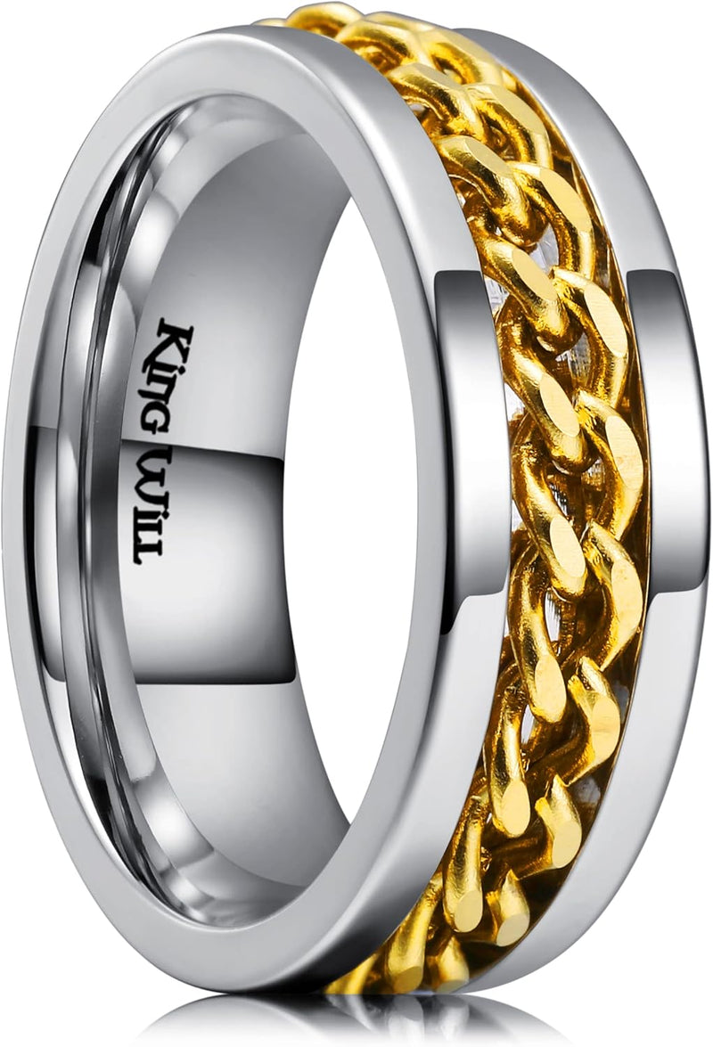 King Will Intertwine 8mm Spinner Ring Black/Blue/Silver Edge Serrated/Edge Polished Stainless Steel Fidget Ring Anxiety Ring for Men