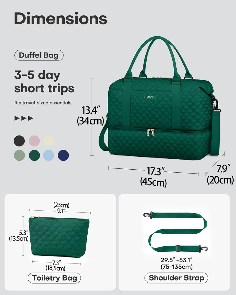 HOTOR Travel Bags for Women - Lightweight Overnight Holdall Bag, Large Carry on Luggage Weekend Bag with Shoe Compartment & Toiletry Bag, Travel Duffel Sport Gym Tote, Black, 40.0 x 46.0 x 22.0 cm