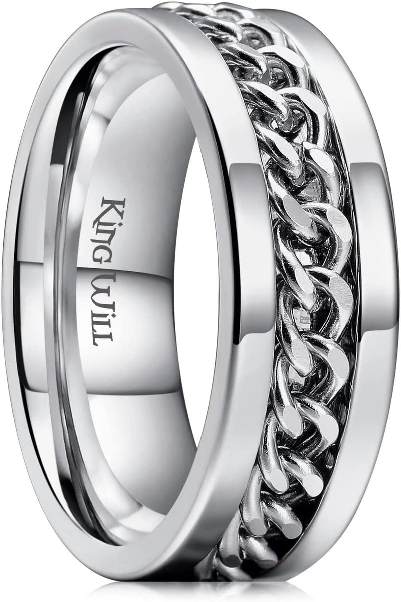 King Will Intertwine 8mm Spinner Ring Black/Blue/Silver Edge Serrated/Edge Polished Stainless Steel Fidget Ring Anxiety Ring for Men
