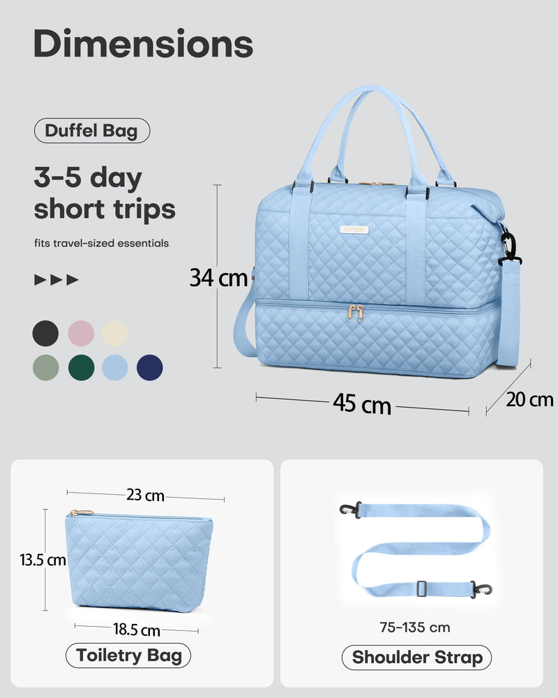 HOTOR Travel Bags for Women - Lightweight Overnight Holdall Bag, Large Carry on Luggage Weekend Bag with Shoe Compartment & Toiletry Bag, Travel Duffel Sport Gym Tote, Black, 40.0 x 46.0 x 22.0 cm