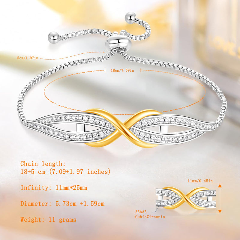 Angelady Infinity Bracelet for Womens, Silver Infinity Bracelets Bangles for Women Rose/Yellow Gold Bracelets Ladies Bracelets Birthday Mother's Day Gifts for Women/Mum/Wife